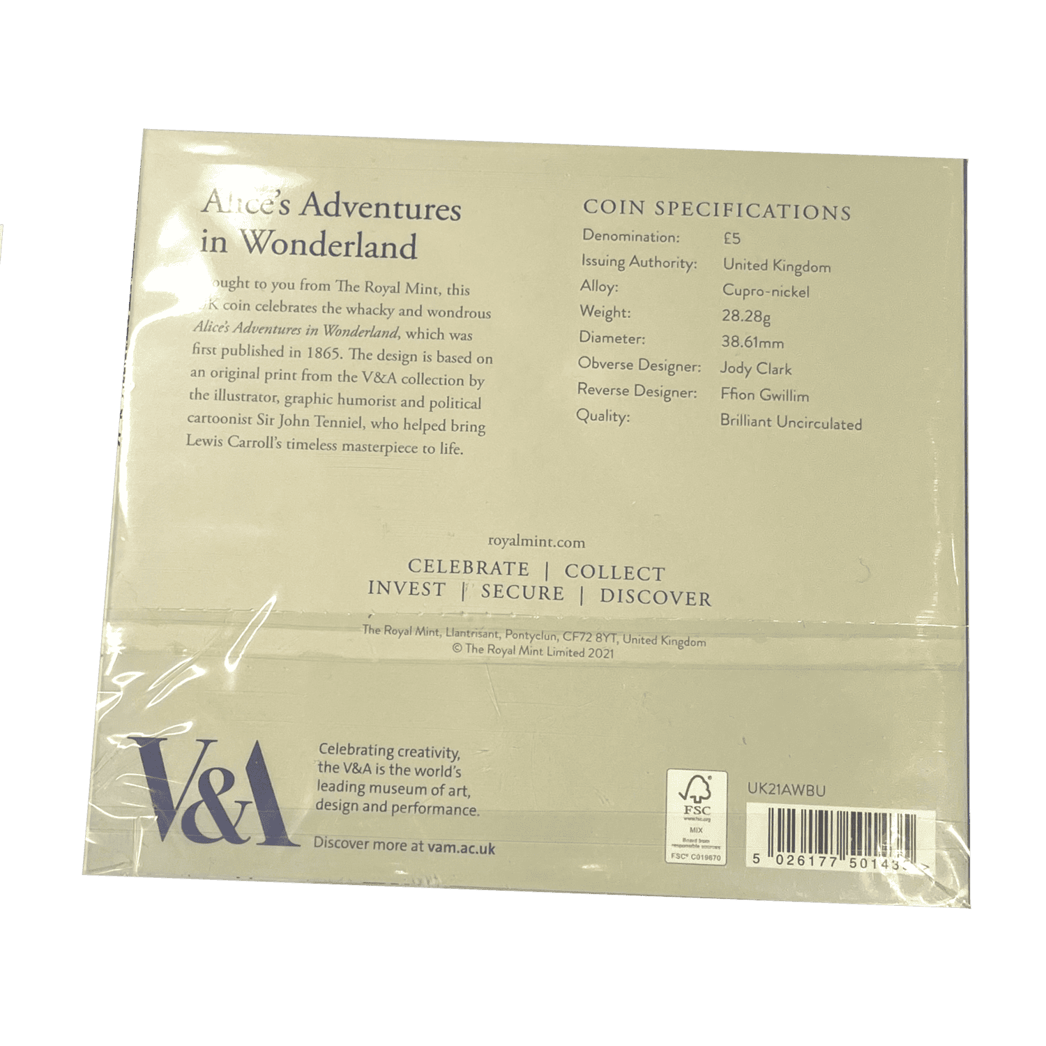 Alice's Adventures in Wonderland 2021 £5 Brilliant Uncirculated in Presentation Pack Alice's adventures in wonderland Alice's Adventures in Wonderland 2021 £5 Brilliant Uncirculated in Presentation Pack - Image 2