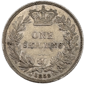 Queen Victoria Young Head 1859 Shilling Choice Uncirculated