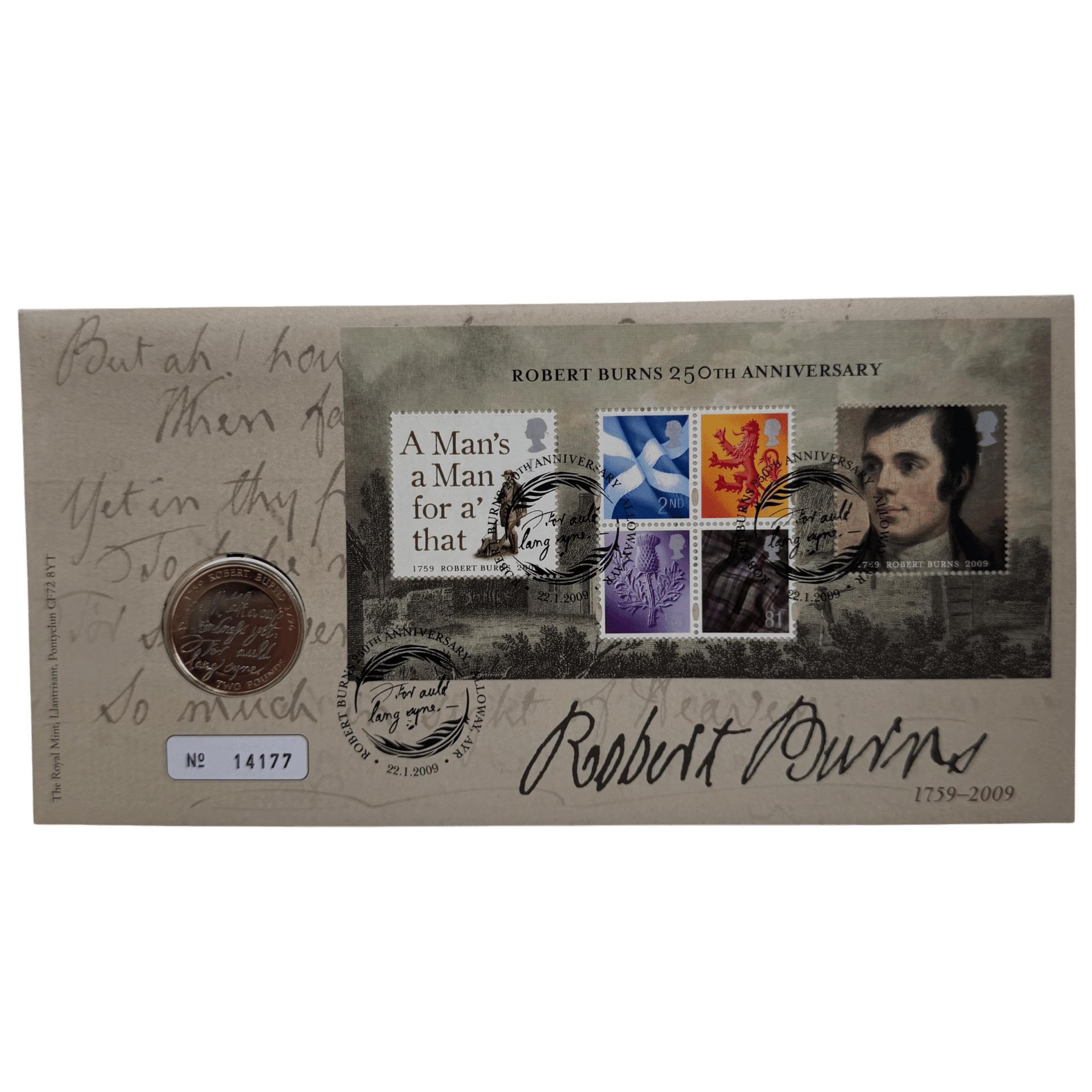 2009 Robert Burns 250th Anniversary £2 Brilliant Uncirculated Coin Cover 2009 2009 Robert Burns 250th Anniversary £2 Brilliant Uncirculated Coin Cover